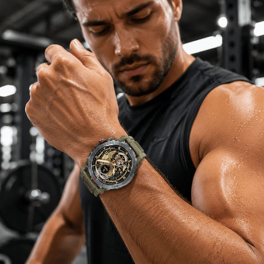 Microwear MK68 Smartwatch mit Herzfrequenzsensoren (Army Green Silikon)