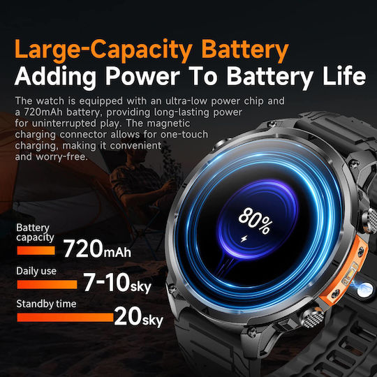 Microwear MK100 Smartwatch with Heart Rate Monitor Black Silicone