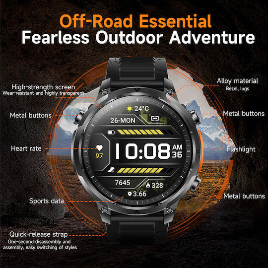 Microwear MK100 Smartwatch with Heart Rate Monitor Black Silicone