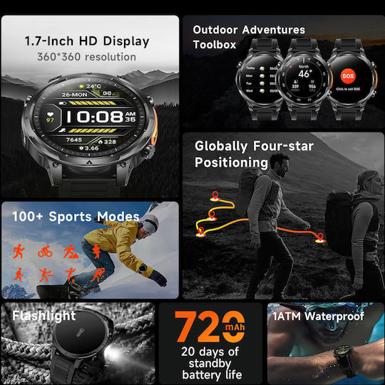 Microwear MK100 Smartwatch with Heart Rate Monitor Black Silicone
