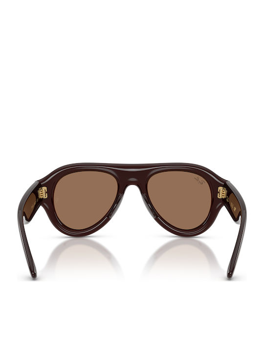 Ray Ban Unisex Sunglasses With Brown Horn-Rimmed Frame And Brown Lens