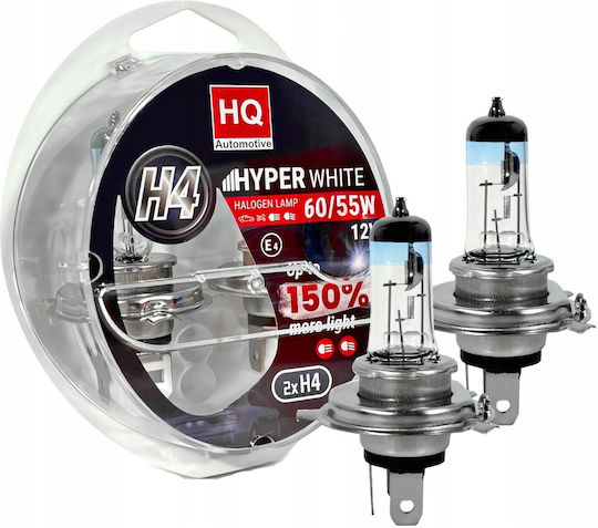 H4 12v 60/55w Lămpi Auto Alb Hyper +150% 2 Bucăți