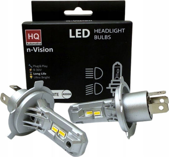 H4 LED Autolampen 4000K Neutralweiß 12V Retrofit Eingebaut 1:1