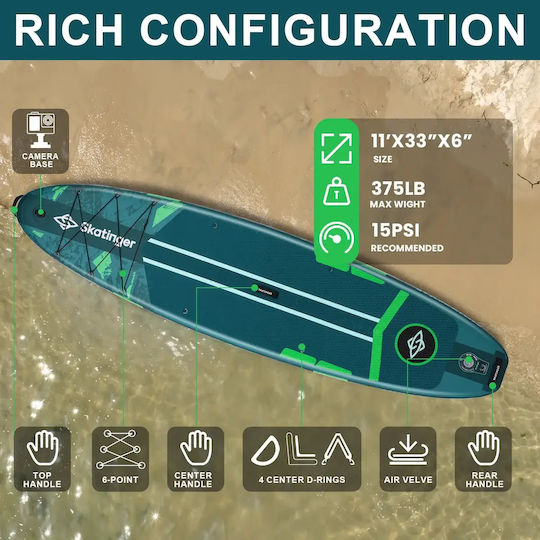Skatinger Ice Age Inflatable SUP Board with Length 3.35m Green