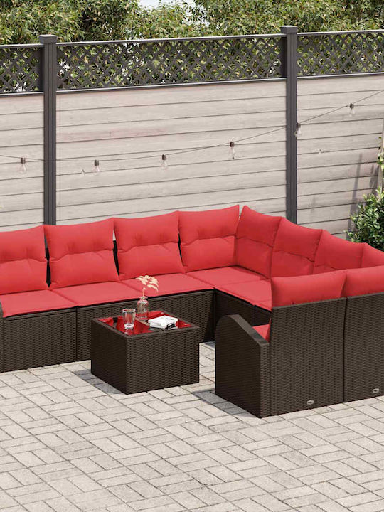 vidaXL Garden & Outdoor Furniture Set 9 Pieces Living Room Brown and Red