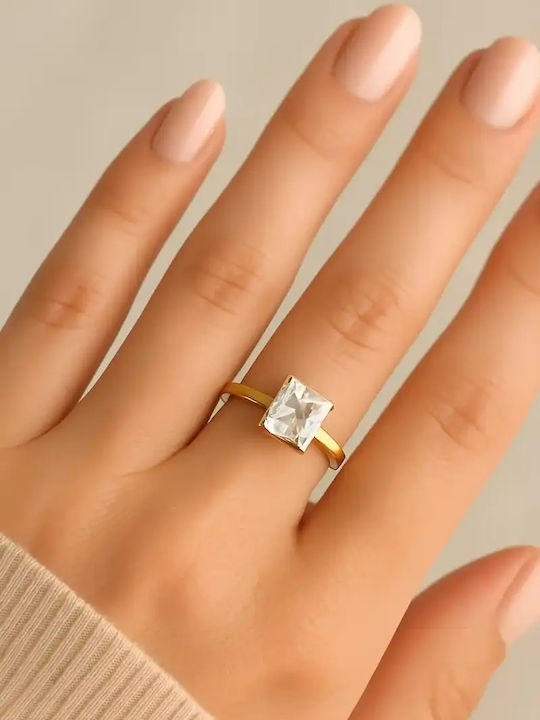 Nire Damen Ring mit Zirkonia aus Stahl Vergoldet