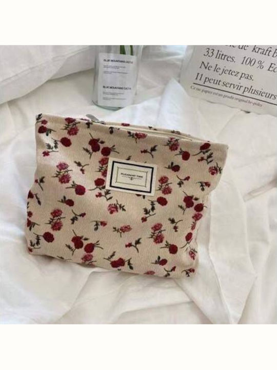 Ecarla Neseser Cosmetic Ks117 Bej Flori Roșii