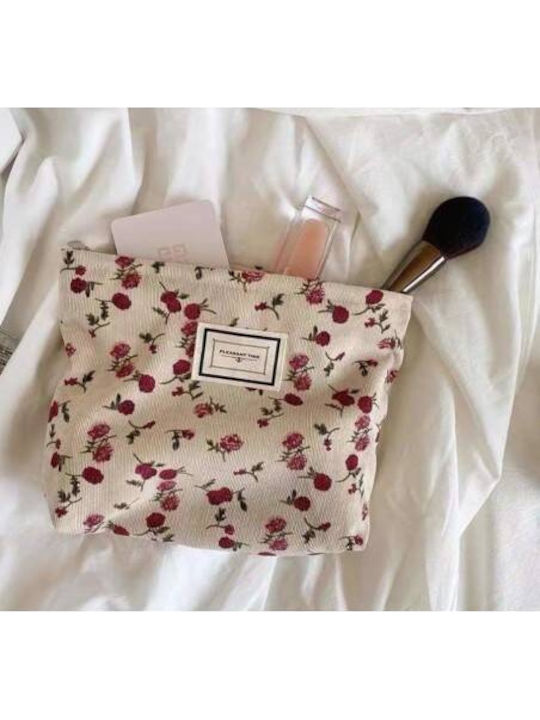 Ecarla Cosmetic Bag Ks117 Beige Red Flowers