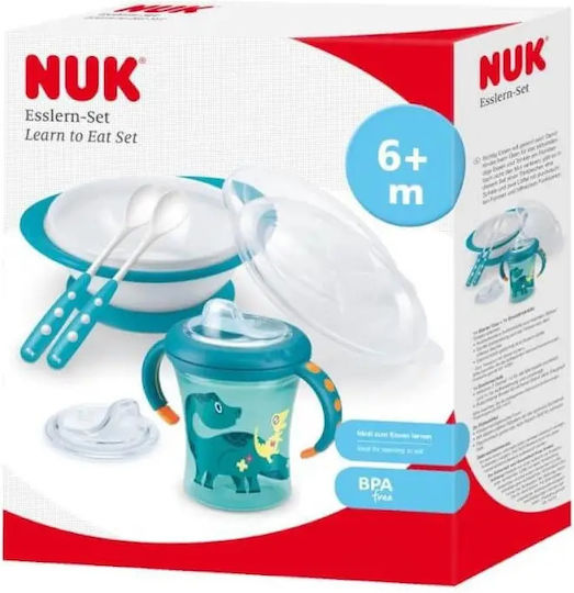 Nuk Feeding Set Learn To Eat made of Plastic with Non-Slip Base Blue 3pcs for 6+ months