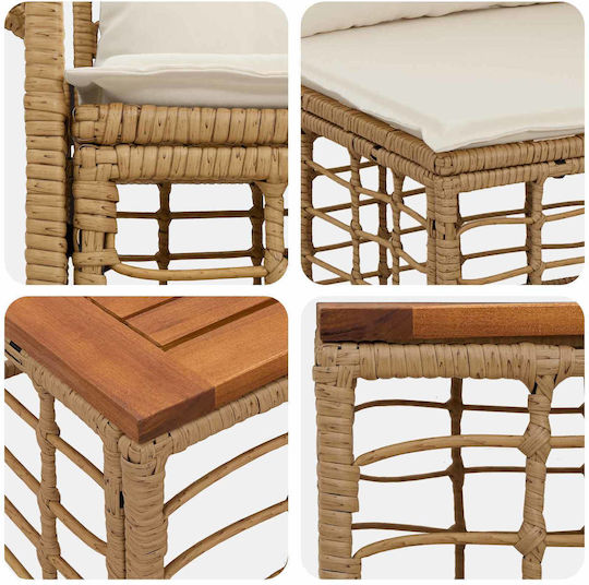 Garten- und Outdoor-Möbelsets Typsatz Wohnbereich 5 Stück Natur und Creme Weiß mit Kissen