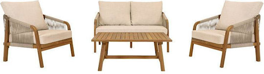 Garden & Outdoor Furniture Sets Living Room Set 4 Pieces Natural Beige-Grey with Pillows