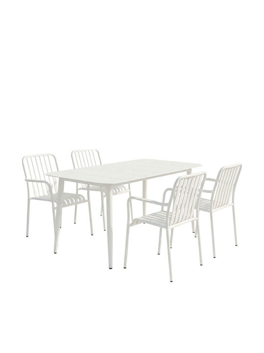 Heven 5-Teile Garten- und Outdoor-Möbelsets Speisesaal Weiß mit Sonnenschirmhalter Für klassische Veranda
