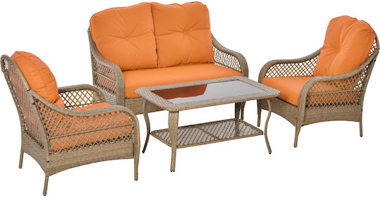 Living Room Set 4 Pieces Khaki / Orange with Pillows