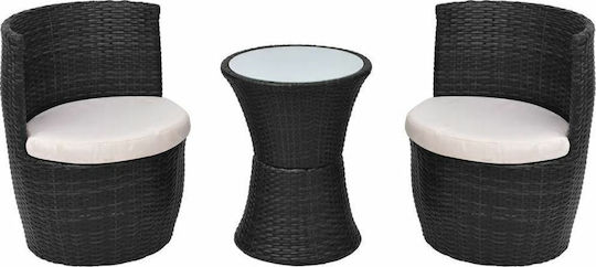 3-Piece Living Room Set Black with Pillows