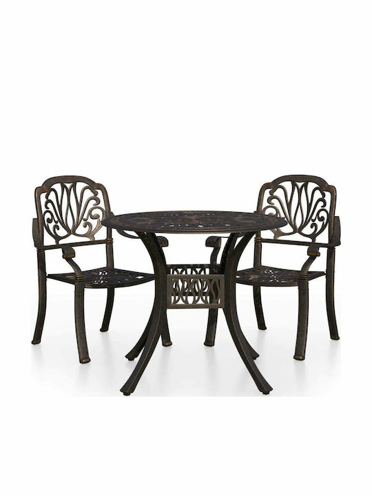 Bistro Outdoor Dining Room Set 3 Pieces Bronze with Umbrella Holder