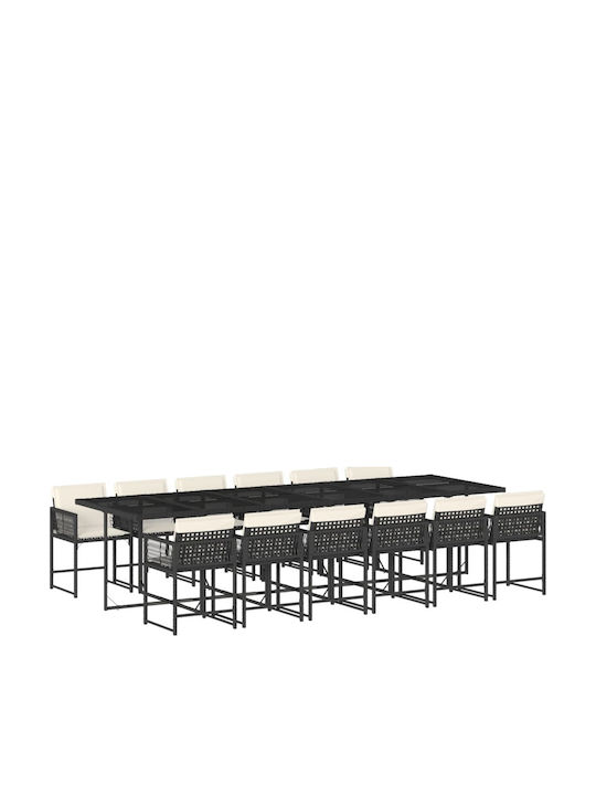 Set Sala De Mese Pentru Exterior 13 Piese Negru Cu Perne