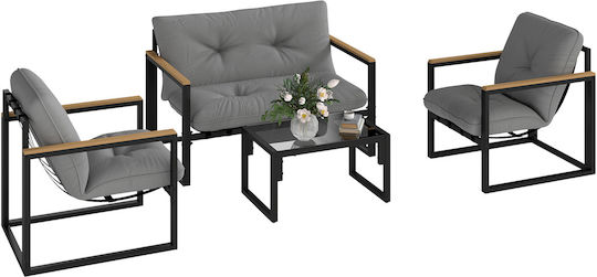 Garden & Outdoor Furniture Sets Sofa Set 4 Pieces Light Gray Black with Pillows