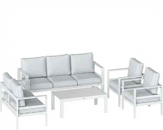 Living Room Set 5 Pieces White With Pillows