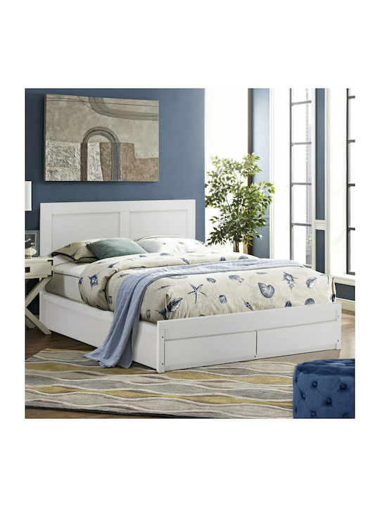 Double Wooden Bed White with Storage Space Suitable for Mattress 150x200cm