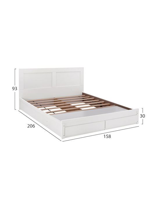 Double Wooden Bed White with Storage Space Suitable for Mattress 150x200cm