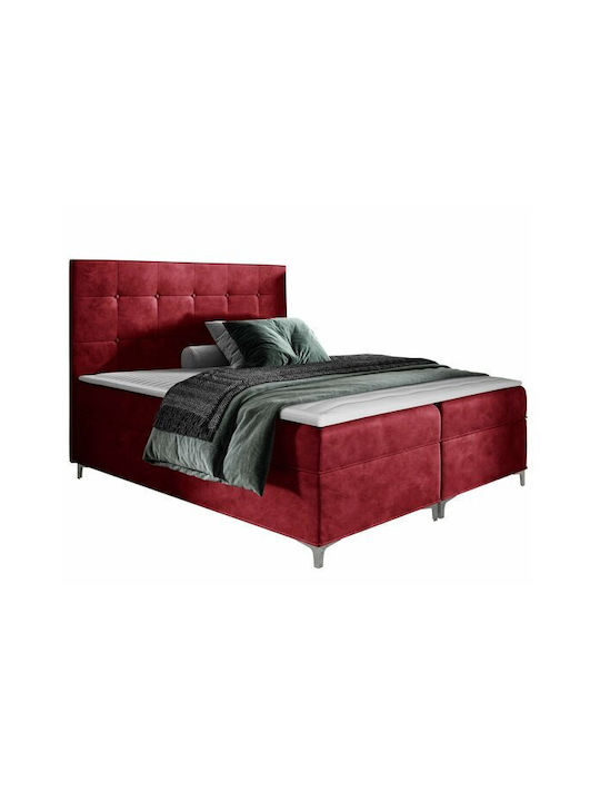 Baltimore 185 Bett mit Stoff Rot mit Stauraum, Lattenrost & Matratze 160x200cm