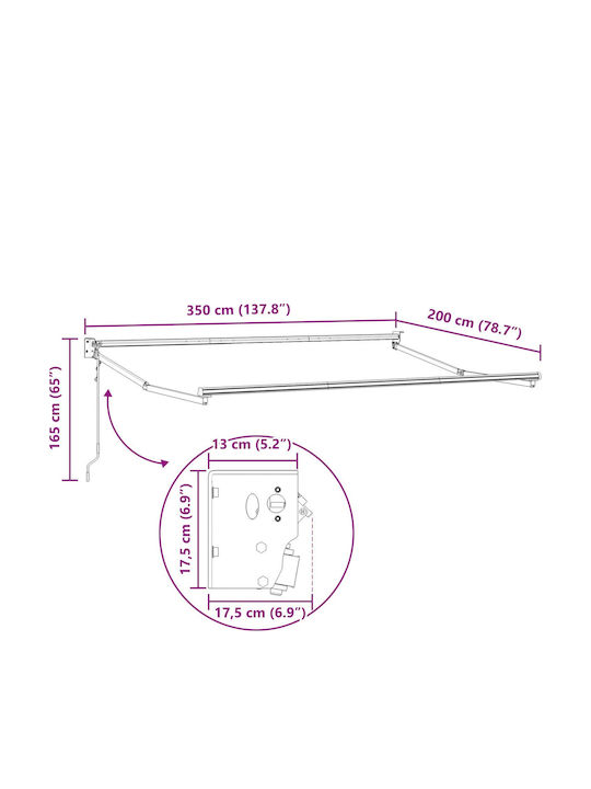 vidaXL Τέντα Βεράντας Γκρι 3.5x2m