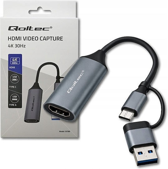 Qoltec Convector USB-A / USB-C Masculin În HDMI Feminin