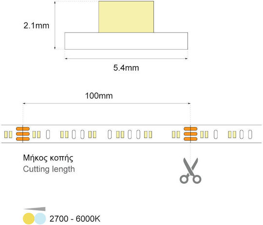 Waterproof LED Strip 24V Adjustable White Light 1m COB Type