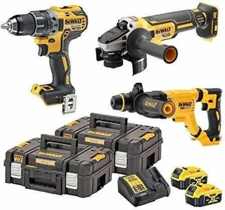 DEWALT DCK327P2T Σετ Γωνιακός Τροχός, Κρουστικό Δραπανοκατσάβιδο & Πιστολέτο Brushless 18V με 2 Μπαταρίες 5Ah και Θήκη με Φορτιστής