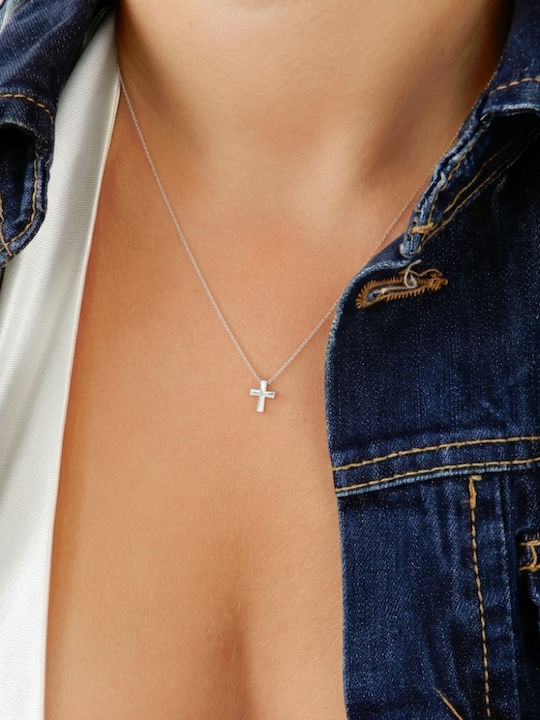 Weiblicher Weißgold Kreuz 9K mit Kette