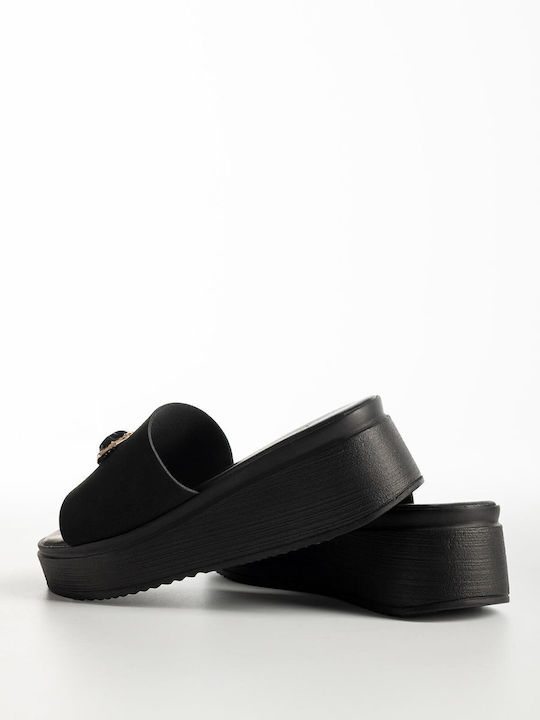 Летни Дамски Обувки На Платформа В Стил Чехли Черни K26-002-4028 NUBUCK-ЧЕРНО