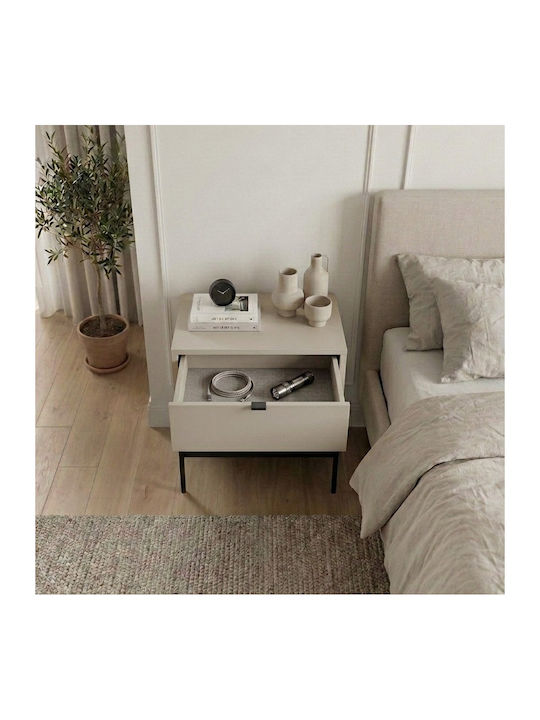 Bedside Table Melis Wooden with Metal Legs Black 45x35x56.4cm