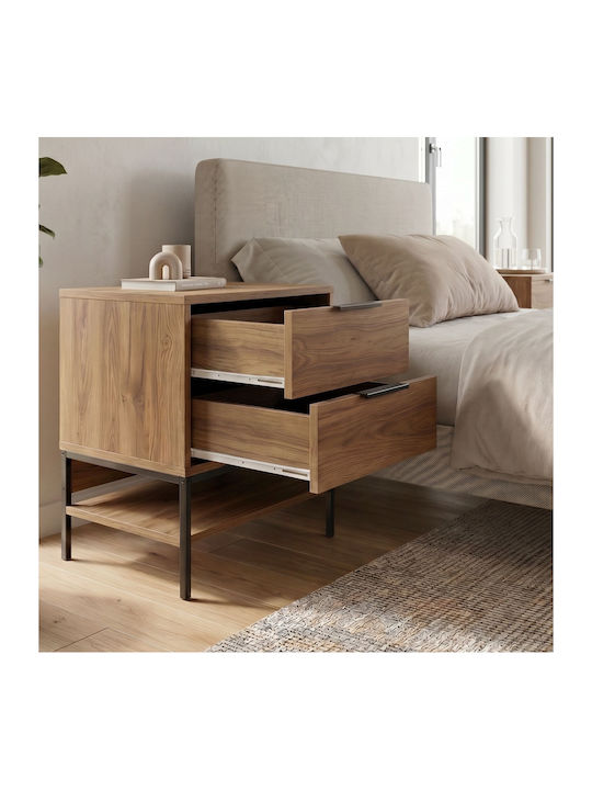 Bedside Table Mars Wooden with Metal Legs Brown 45x35x58cm
