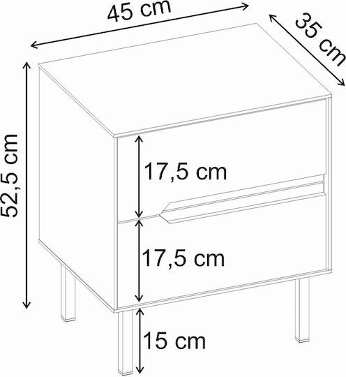 Κομοδίνο Arch Ξύλινο με Μεταλλικά Πόδια Καφέ 45x35x52.5cm