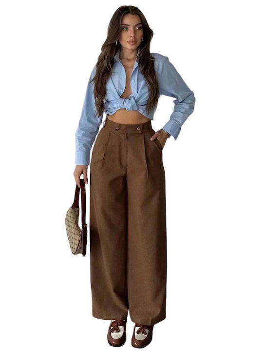 Women's High Rise Palazzo Fit Pantaloons Brown