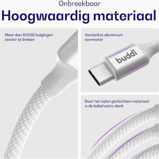 Buddi Flex USB 2.0 Cable USB-C male - USB-A 12W Λευκό 1m