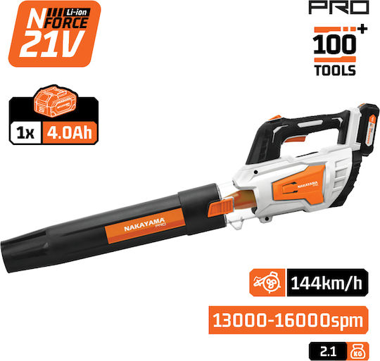 Nakayama Pro EC1641X4 Handheld Leaf Blower 21V with 1 Battery 4Ah & Maximum Air Speed 144km/h