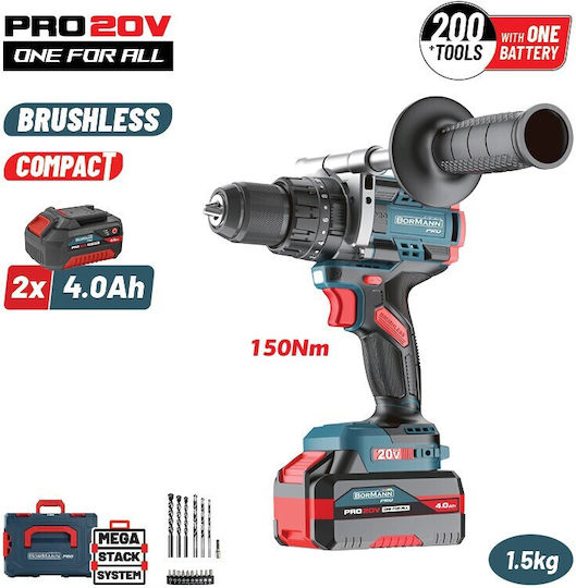 Bormann Pro 085072 Percussive Battery Drill Driver Brushless 20V 2x4Ah
