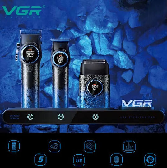 VGR Stepless Pro 3in1 Professional Rechargeable Hair Clipper Set Blue V-977