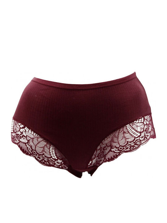 High-waisted Women's Slip with Lace Burgundy