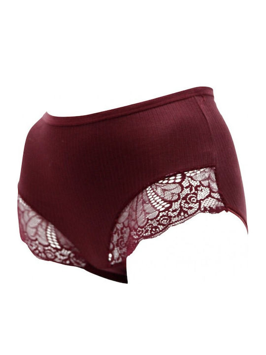 High-waisted Women's Slip with Lace Burgundy