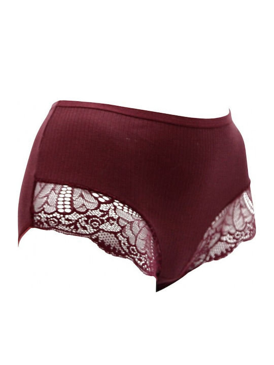 High-waisted Women's Slip with Lace Burgundy