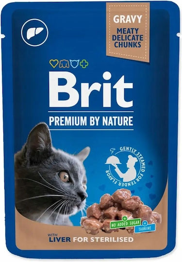 Brit Sterilized Υγρή Τροφή για Ενήλικες Γάτες σε Φακελάκι με Συκώτι και Κρέας 48x100gr