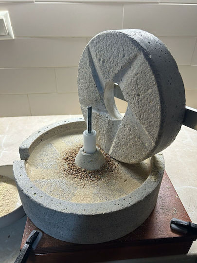 Manual Grain Mill 30 Cm Natural Quartz Millstones Wooden Base Wheat Corn Rice Flour Grinder Hand Crank Greece Mill