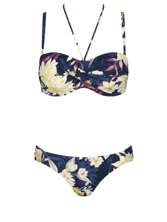 Botanical Leaf Set Bikini Floral Navy Blue