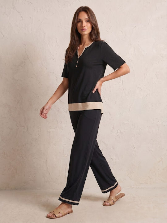 Women's Blouse with V Neckline Black