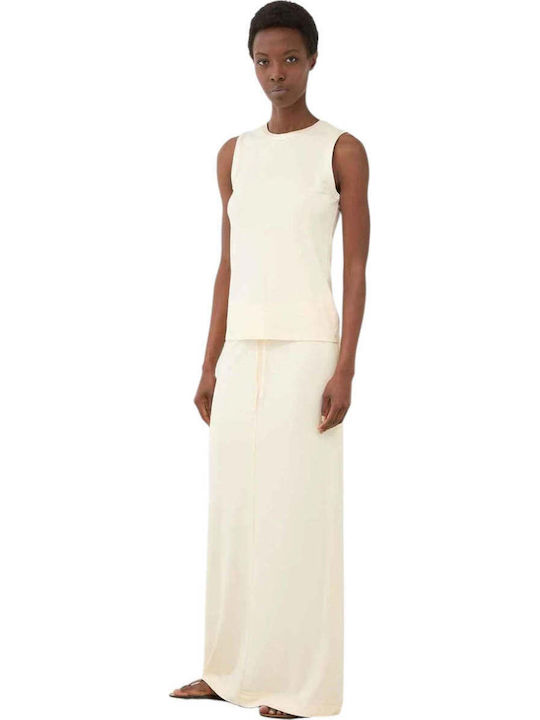 Damen Satin Ärmellose Beigen Bluse