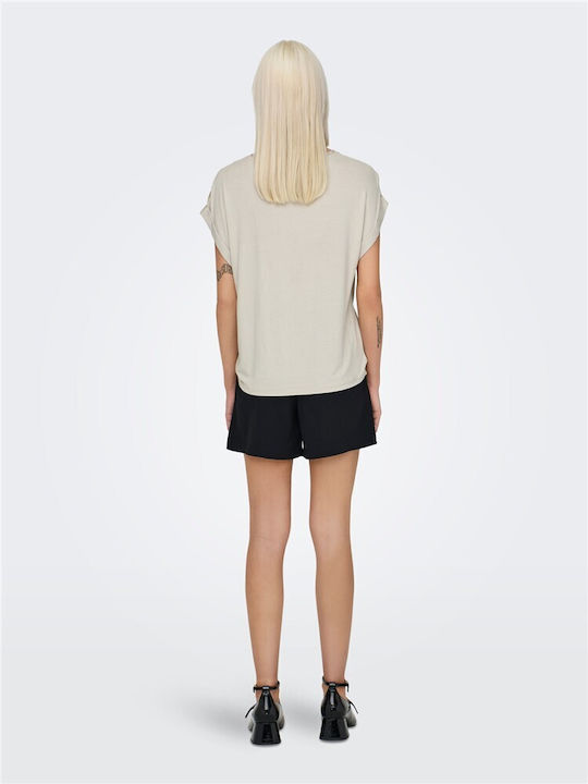 Women's Satin Short Sleeve Blouse Beige