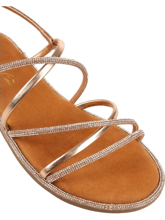Damen Flache Sandalen Rosa Gold