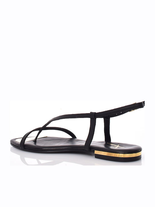 Deri Leder Flache Sandalen Für Damen Schwarz